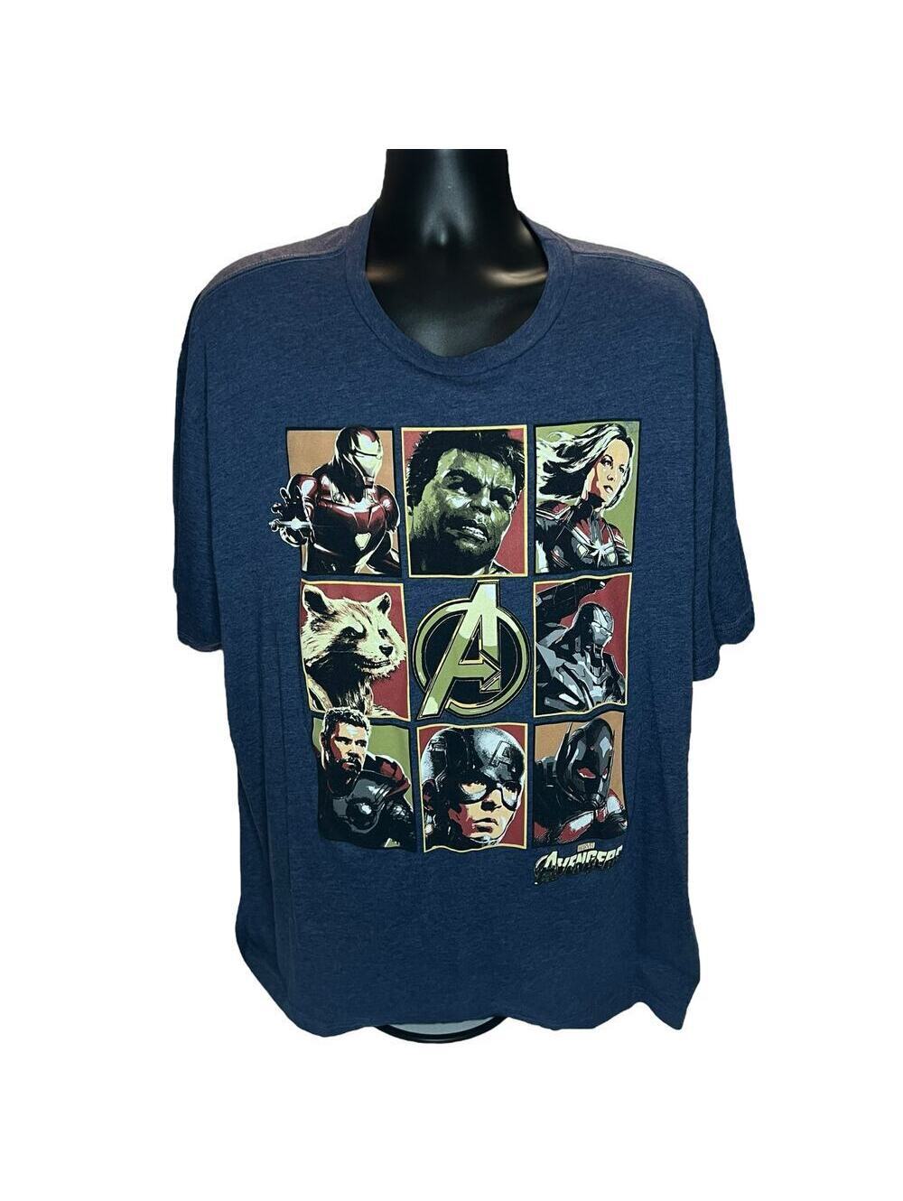 Marvel Avengers Superhero Collage T-Shirt 4X Blue Tee Hulk Iron Man Thor Cap